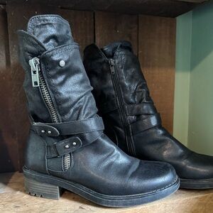 Carlos by Carlos Santana Black Leather Combat Boots